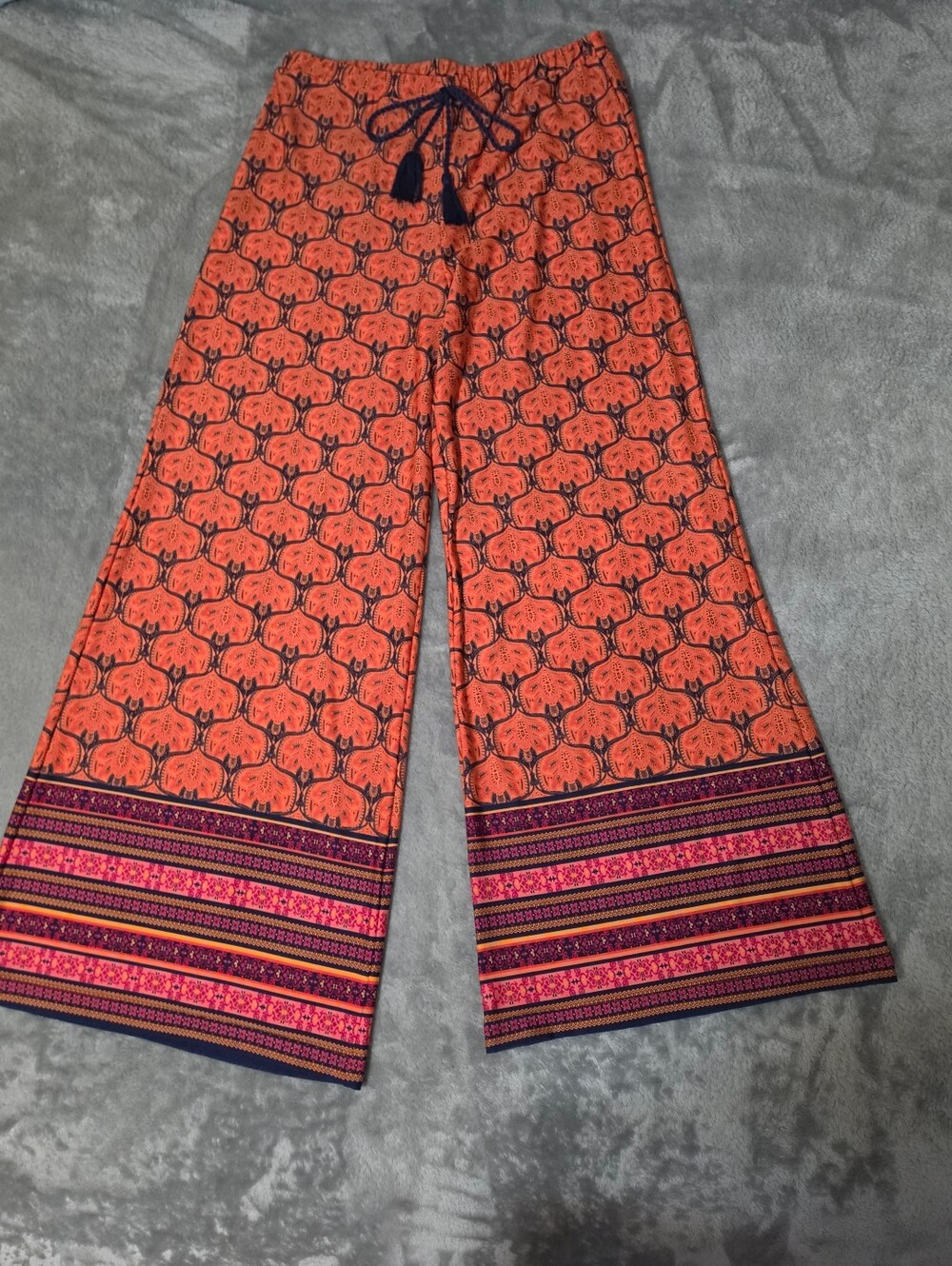 new directions Orange Printed Wide-Leg Palazzo Pants with Patterned Hem